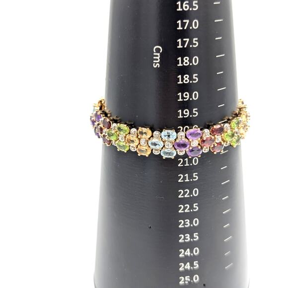 Vintage 925 Sterling Silver Gold Vermeil Multi Gemstone Tennis Bracelet - Picture 8 of 10